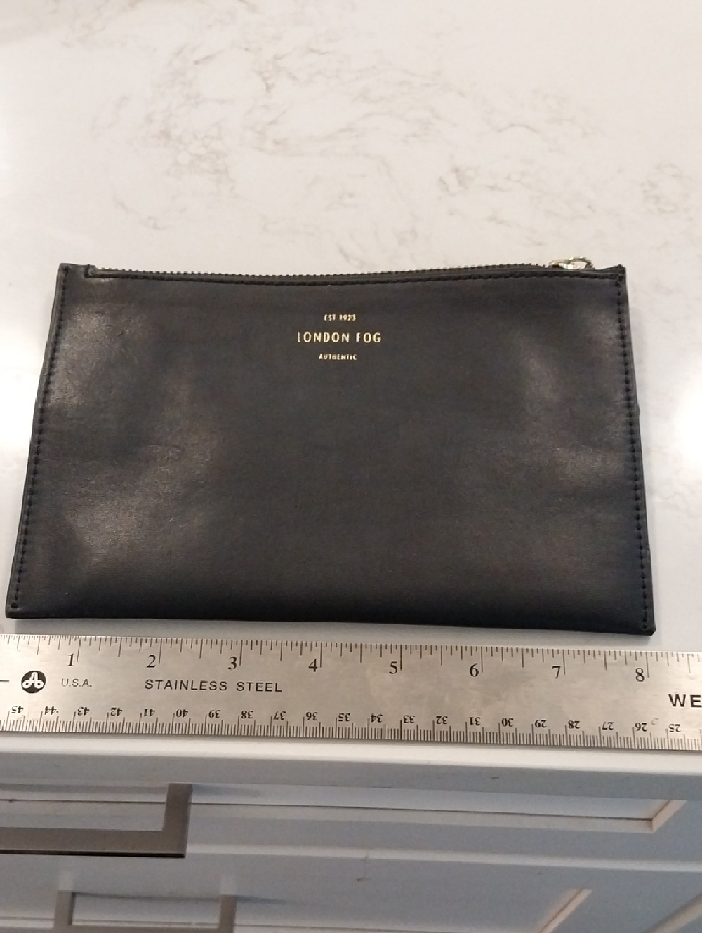 London Fog Black Leather Zip Pouch with Gold Logo